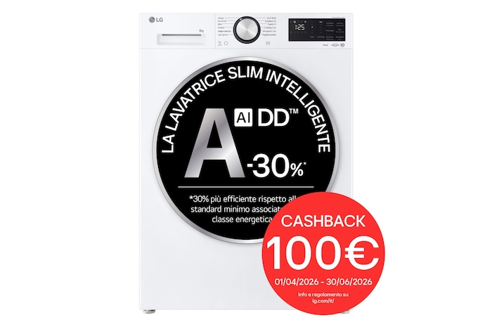 Immagine frontale della lavatrice LG F2NX50S8TCL con cashback